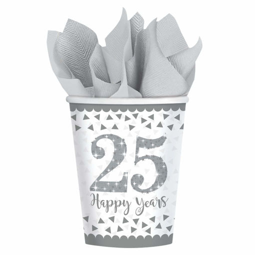 Picture of SILVER 25TH ANNIVERSARY PAPER  CUPS 266ML - 8PK